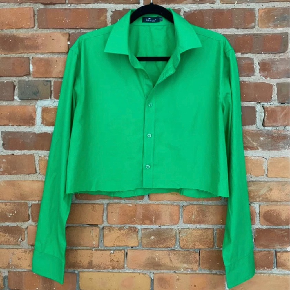 Bright Green Cropped Button Down Shirt